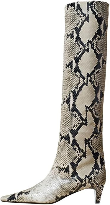 miss left Women Stretchy Knee High Boots Closed Square Toe Low Kitten Heel Fall Winter Wide Calf ... | Amazon (US)