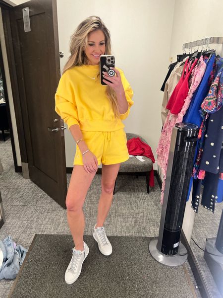 Yellow Nike sweatshirt & shorts set (available in other colors too)
P448 mid top sneakers — so comfy! I usually size up a 1/2 size, so wearing the 9.5/40

Nordstrom NSale 

#LTKxNSale #LTKtravel #LTKFitness