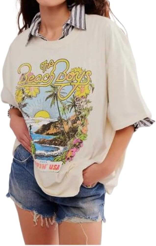 Graphic Tee Women Trendy Short Sleeve Shirt Y2k Oversized Tshirts Cute Summer Tops | Amazon (US)