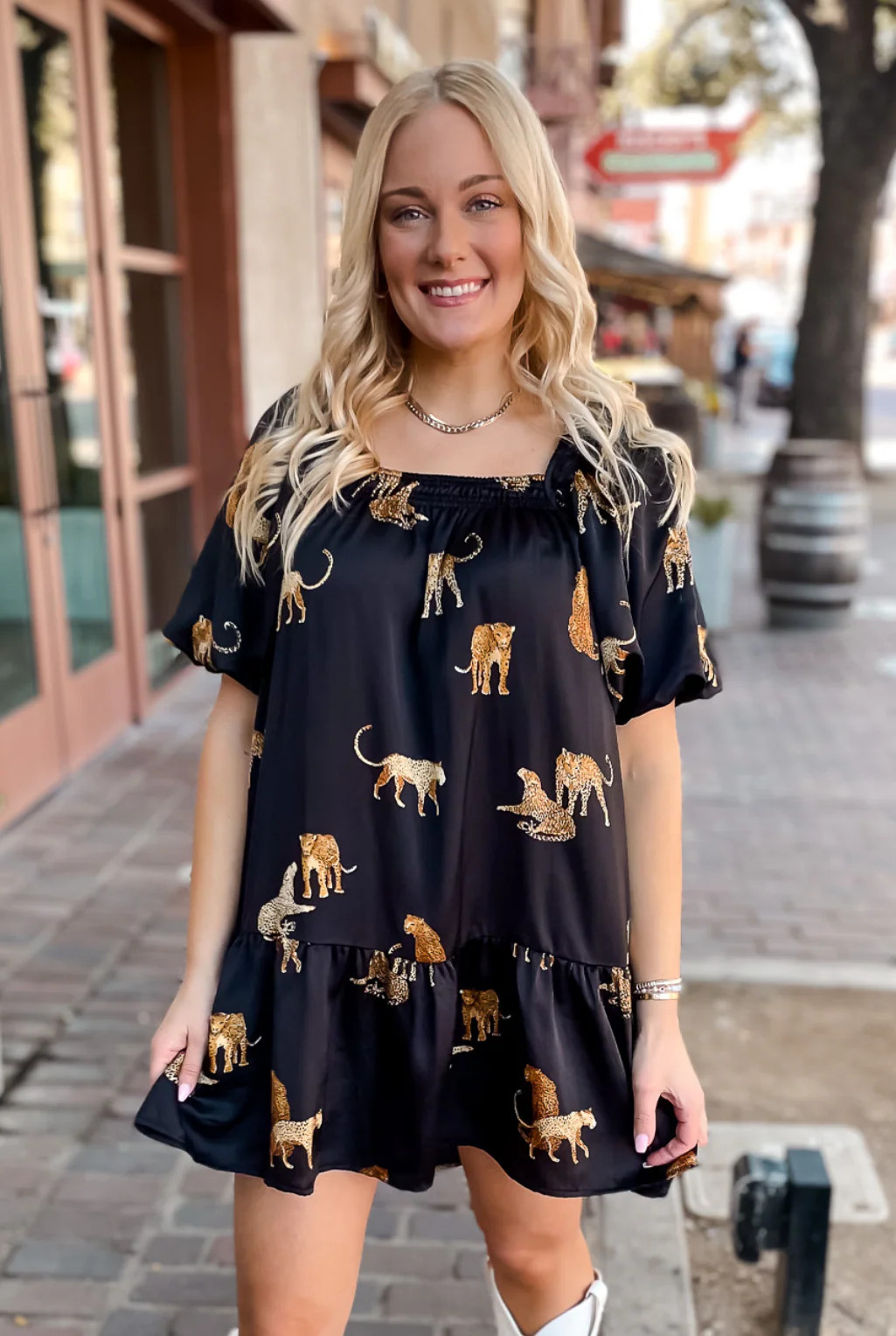 Ruffle Leopard Dress - Black | Tucker Brown