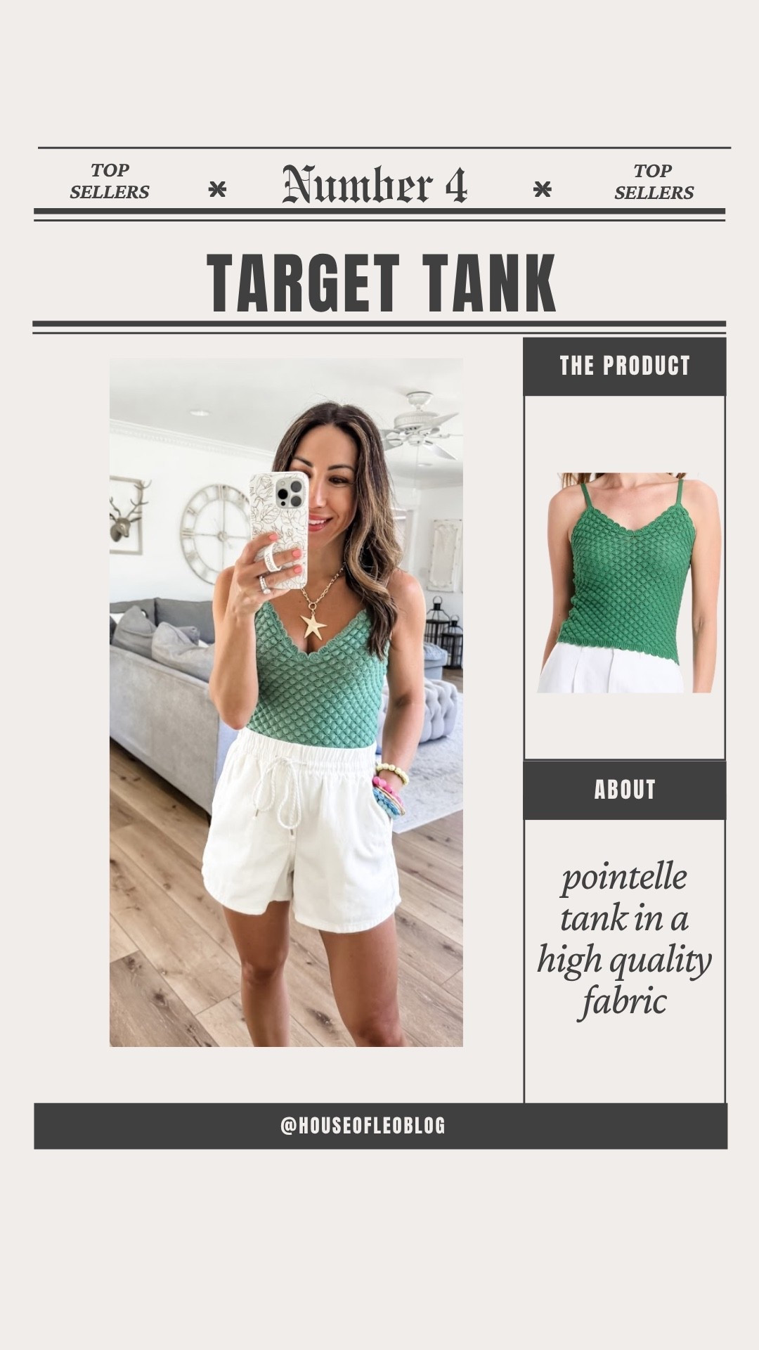 Small green tank. Small white shorts. Target style.

#LTKOver40