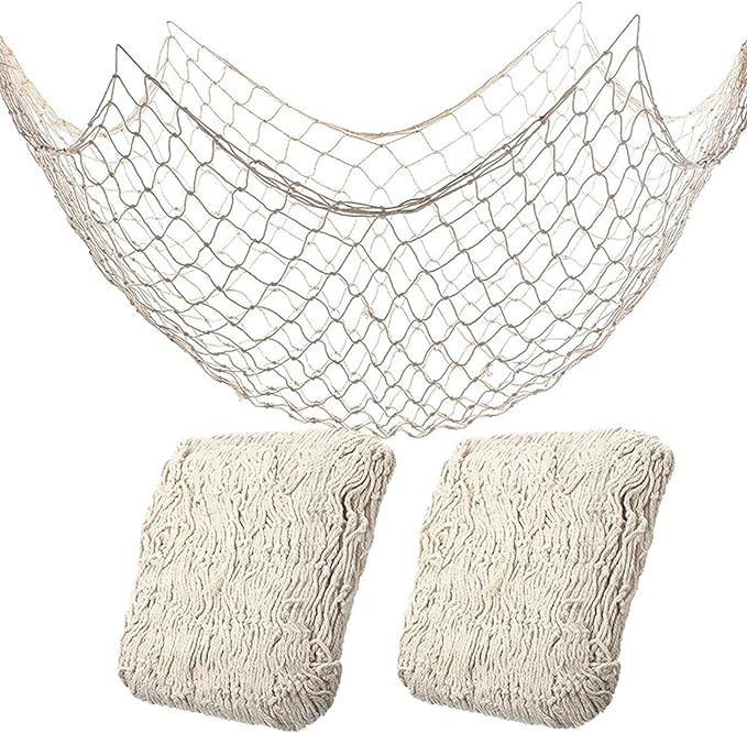 2 Pack Fish Net Decorations for Party,Natural Cotton Hawaiian Party Fishing Net Decorative, Nauti... | Amazon (US)