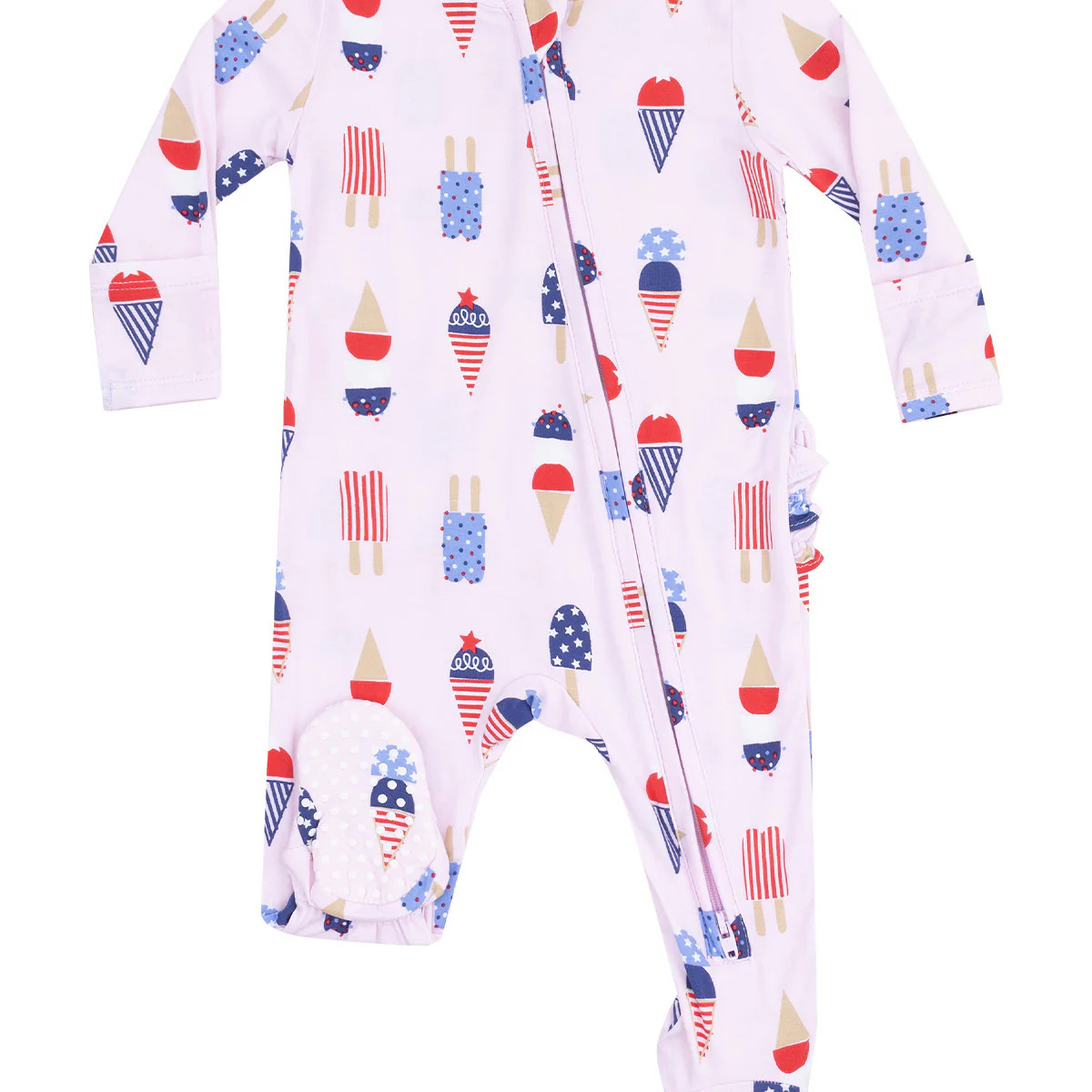 2-Way Zip Ruffle Back Footie, American Ice Cream Pink | SpearmintLOVE