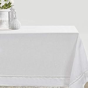 Simple&Opulence Premium 100% Linen Hemstitch Tablecloth-60 x 104 Inch White, Natural Fabric, Rect... | Amazon (US)