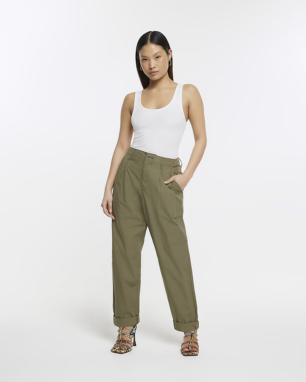 Petite Khaki Chino Trousers | River Island (UK & IE)