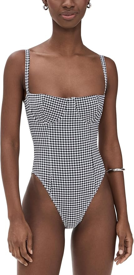 Good American Women's Gingham Square Neck Support One Piece | Amazon (US)