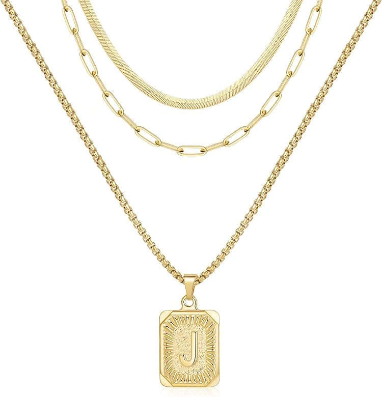 Layered Initial Necklaces for Women, 14K Gold Plated Layering Snake Choker Necklace Paperclip Cha... | Amazon (US)