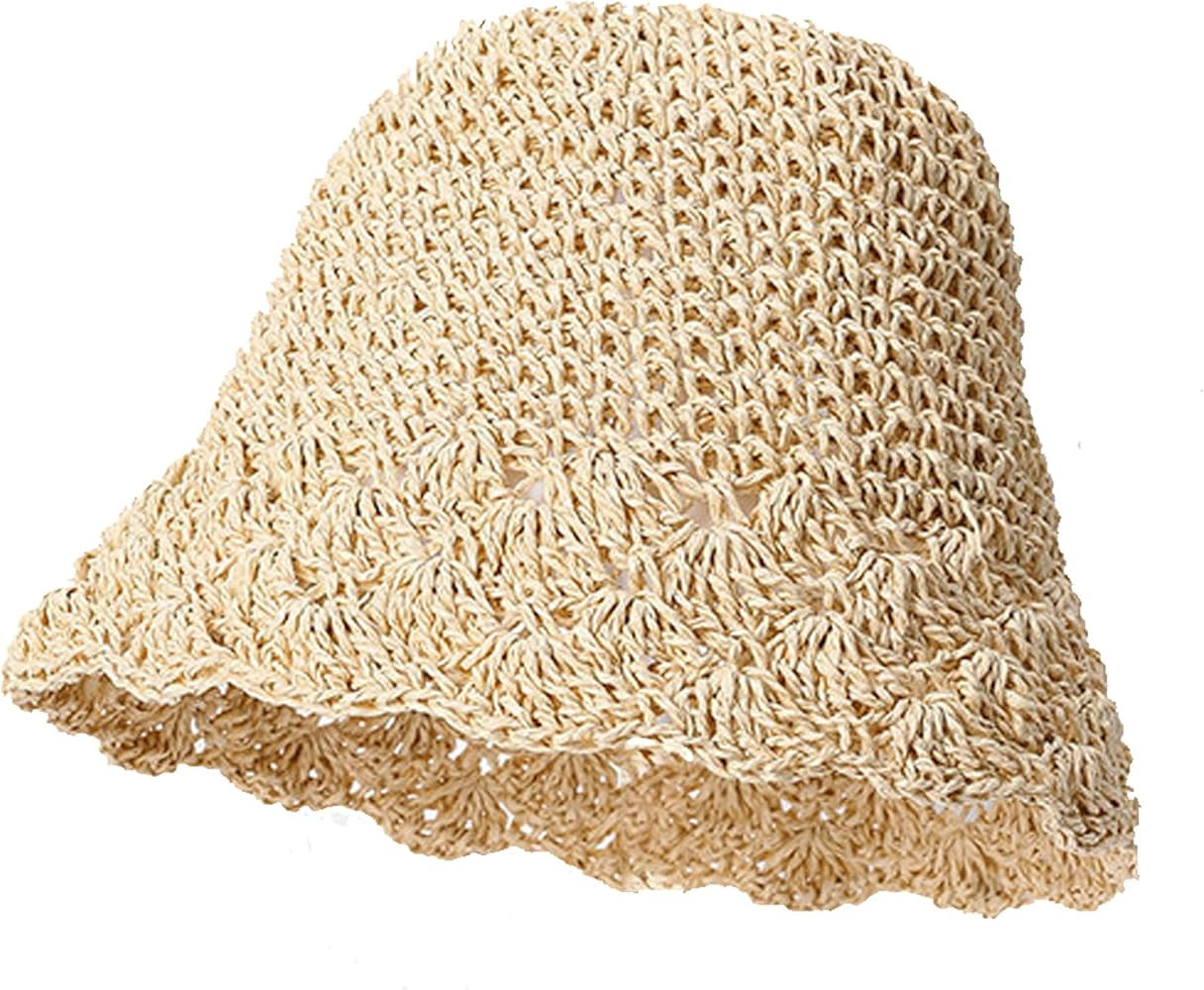 Womens Straw Bucket Hat for Women Handmade Floral Foldable Floppy Beach Hat Travel Straw Hat | Amazon (US)