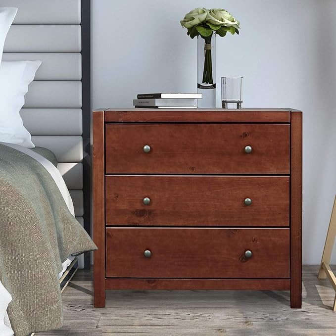 MUSEHOMEINC Wood with 3-Drawer Dresser,Storage Night Stand,Round Metal knobs,Espresso Finish | Amazon (US)
