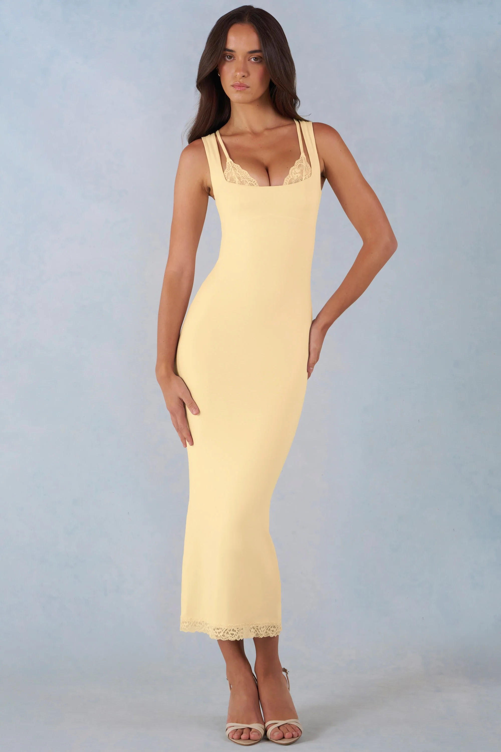 Modal Lace-Trim Midaxi Dress in Butter Yellow | Oh Polly