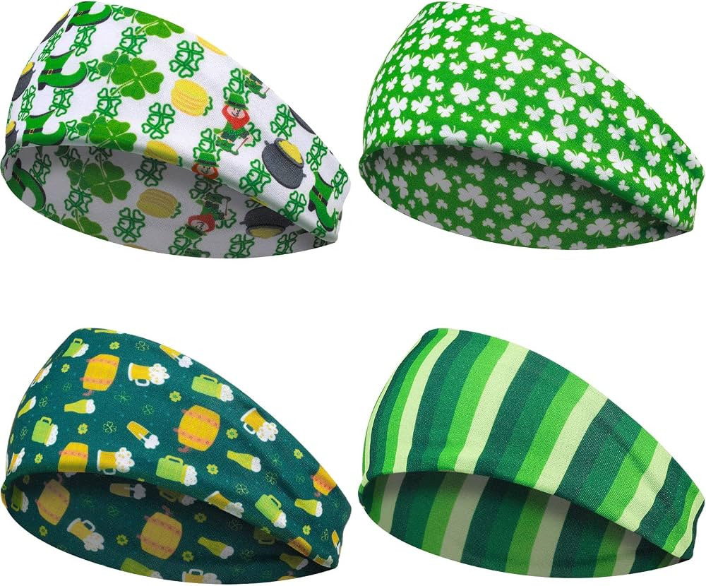 Geyoga 4 Pcs St. Patrick's Day Headbands for Women Gift No Slip Shamrock Hairband for Yoga Runnin... | Amazon (US)