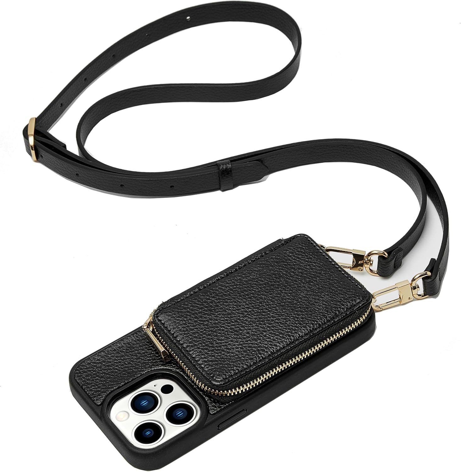 ZVE for iPhone 13 Pro Max Crossbody Wallet Case, Card Holder Phone Case for Women, Zipper Leather... | Amazon (US)