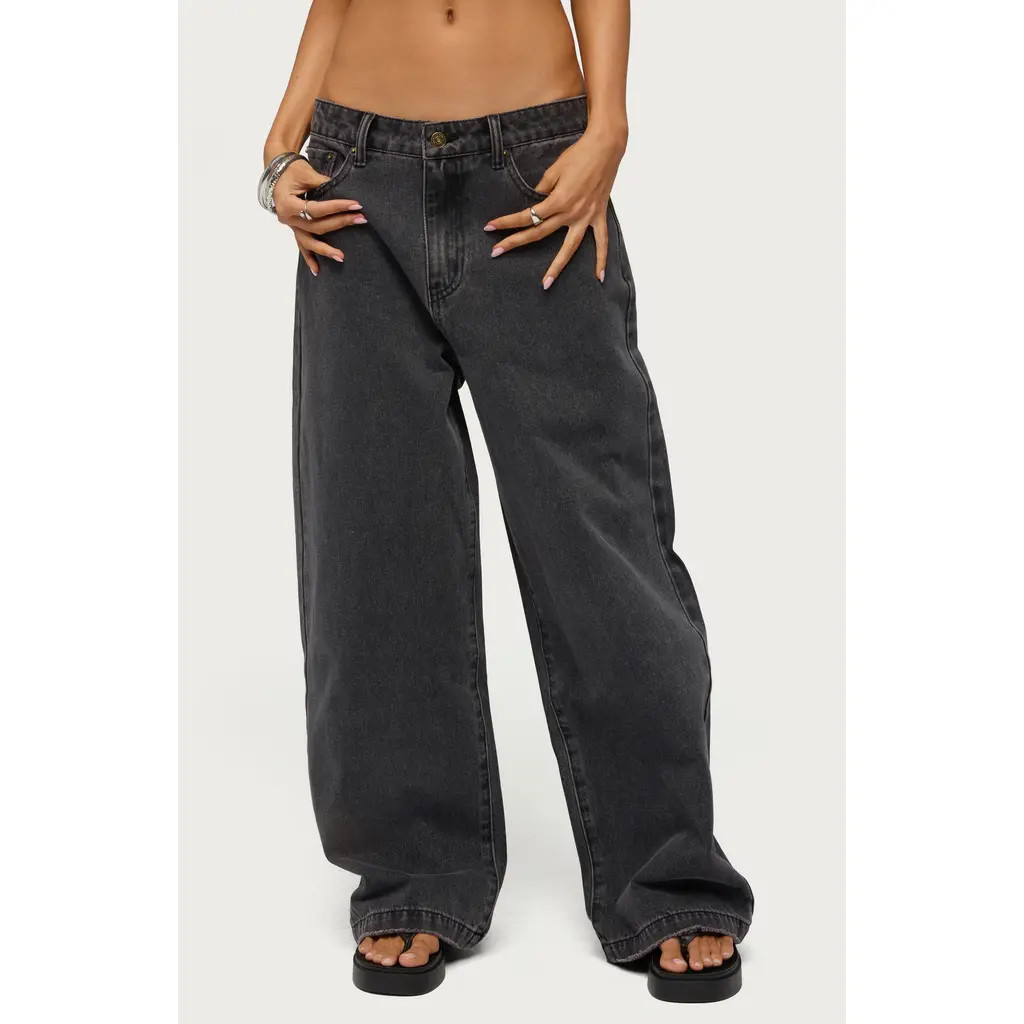 EDIKTED Nichol Low Rise Baggy Jeans in Black-Washed at Nordstrom, Size X-Small | Nordstrom