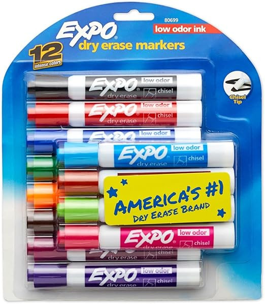 EXPO Low Odor Dry Erase Markers, Chisel Tip, Assorted Colors, 12 Count | Amazon (US)