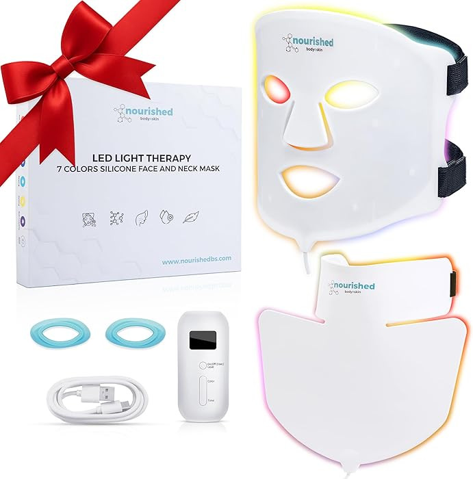 LED Light Therapy Face & Neck Mask - Anti-aging Product for Wrinkles, Facial Skin Care Device - 7... | Amazon (US)