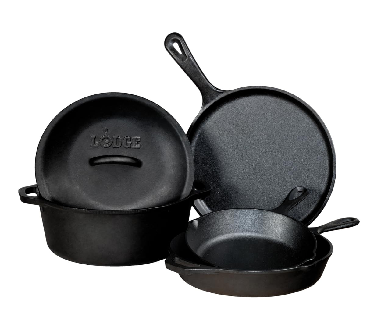Lodge Seasoned Cast Iron 5 Piece Bundle. 10.5" Griddle, 8" Skillet, 10.25" Skillet, 10.25" Dutch ... | Amazon (US)
