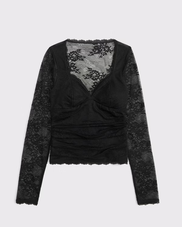 Women's A&F Zoe Bra-Free Long-Sleeve Lace Top | Women's Tops | Abercrombie.com | Abercrombie & Fitch (US)