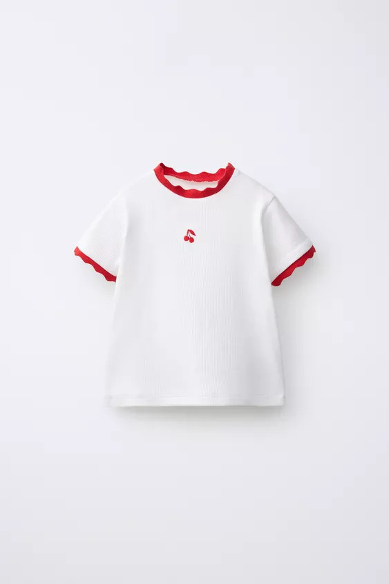 RIBBED T-SHIRT WITH CONTRAST EMBROIDERY | Zara UK