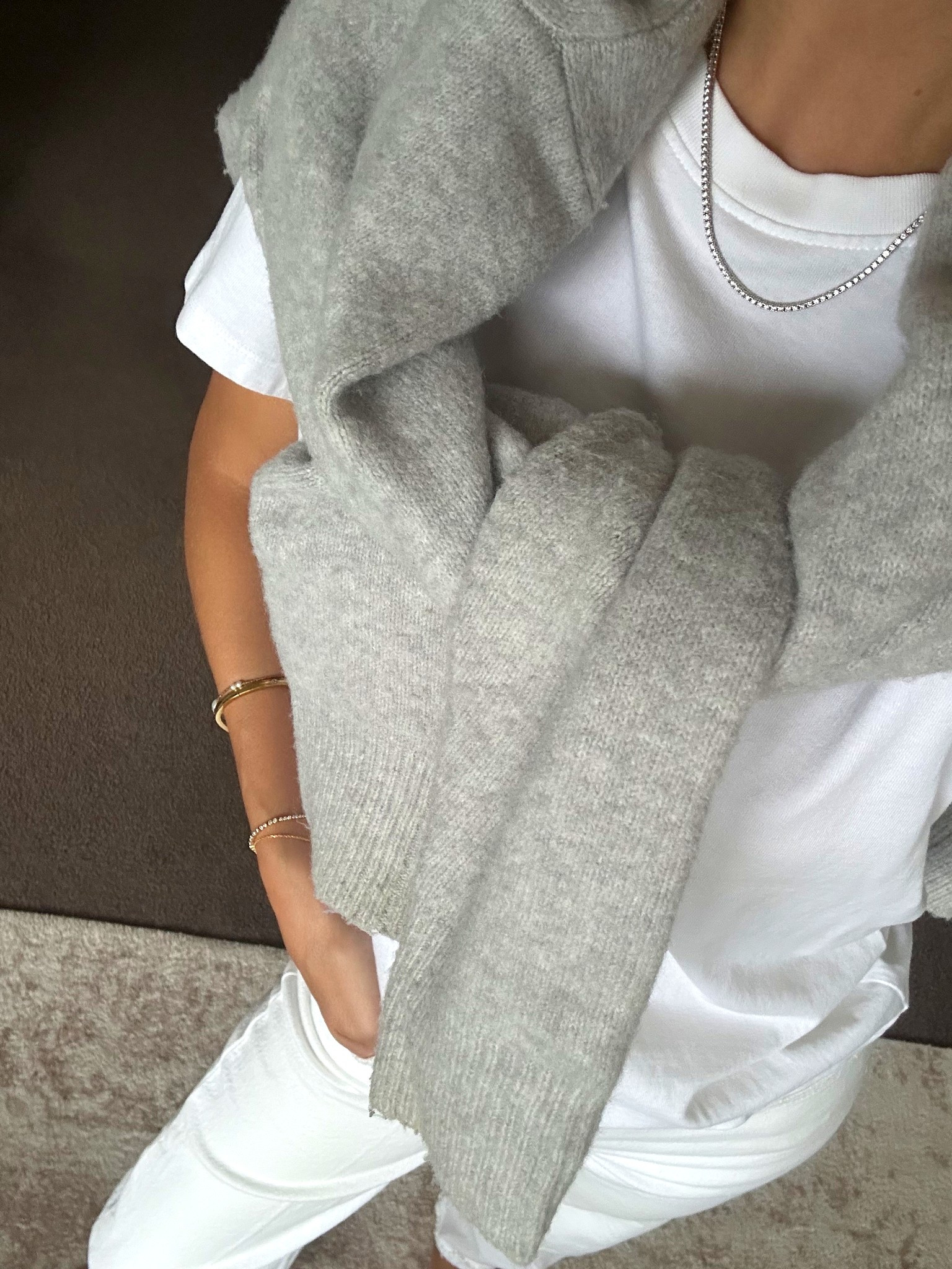 Simple white jeans and a t shirt with a grey cardigann

#LTKspring #LTKaustralia #LTKautumn