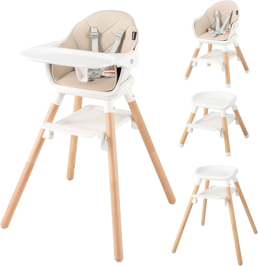 BABY JOY High Chair, 6 in 1 Convertible Wooden Highchair for Babies & Toddlers with Adjustable Le... | Amazon (US)