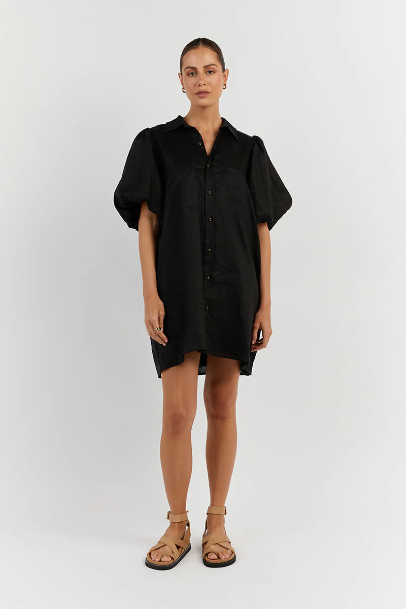 MONTY BLACK LINEN SHIRT DRESS | DISSH