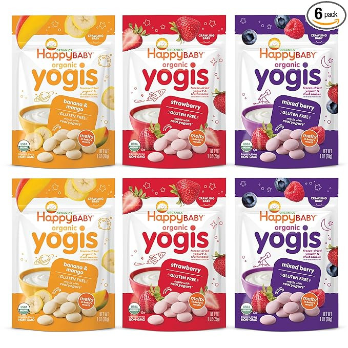 Happy Baby Organics Yogis Freeze-Dried Yogurt & Fruit Snacks, Variety Pack, 1 Ounce (Pack of 6) | Amazon (US)
