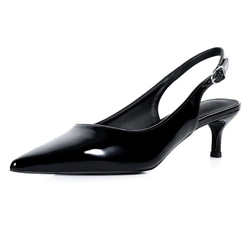 Jztacn Women's Slingback Kitten Heels 2 inch Low Heel Pointed Closed Toe Pumps Shoes (Black) | Amazon (US)
