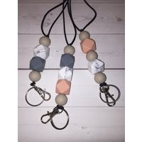 Beaded Lanyard - Teacher Necklace Badge Holder Minimalist Bead Coral Marble Gray Geometric | Etsy (US)
