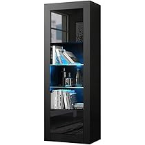 MEBLE FURNITURE & RUGS Milano Matte LED Bookcase w/High-Gloss Front Black | Amazon (US)