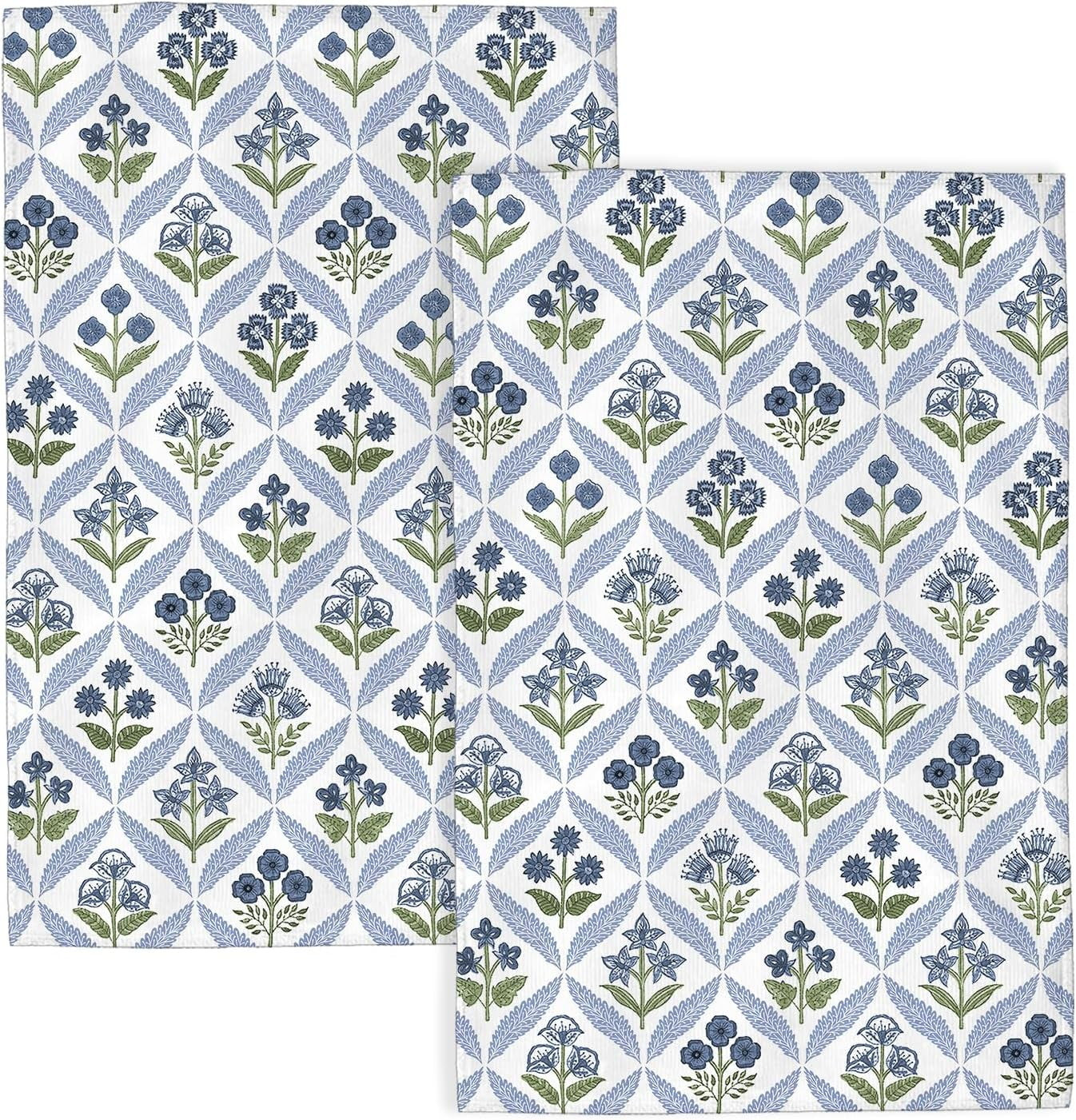 Set of 2 Sage Green Blue Boho Kitchen Towels 16x24 Inch Vintage Floral Decor Dish Towels Flower S... | Walmart (US)