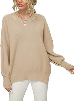 ANRABESS Women Crewneck Batwing Sleeve Oversized Side Slit Ribbed Knit Pullover Sweater Top | Amazon (US)