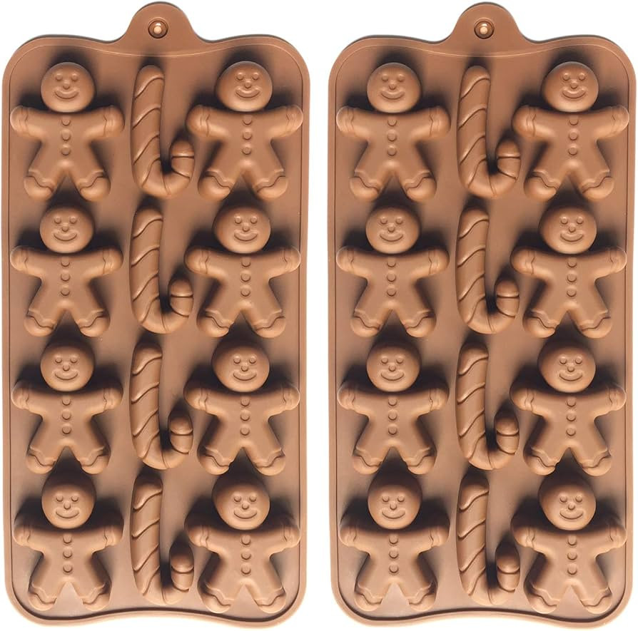 2pcs Christmas Silicone Molds for Baking Jelly Soap, Candy Cane, Gingerbread Men Chocolate Candy ... | Amazon (US)