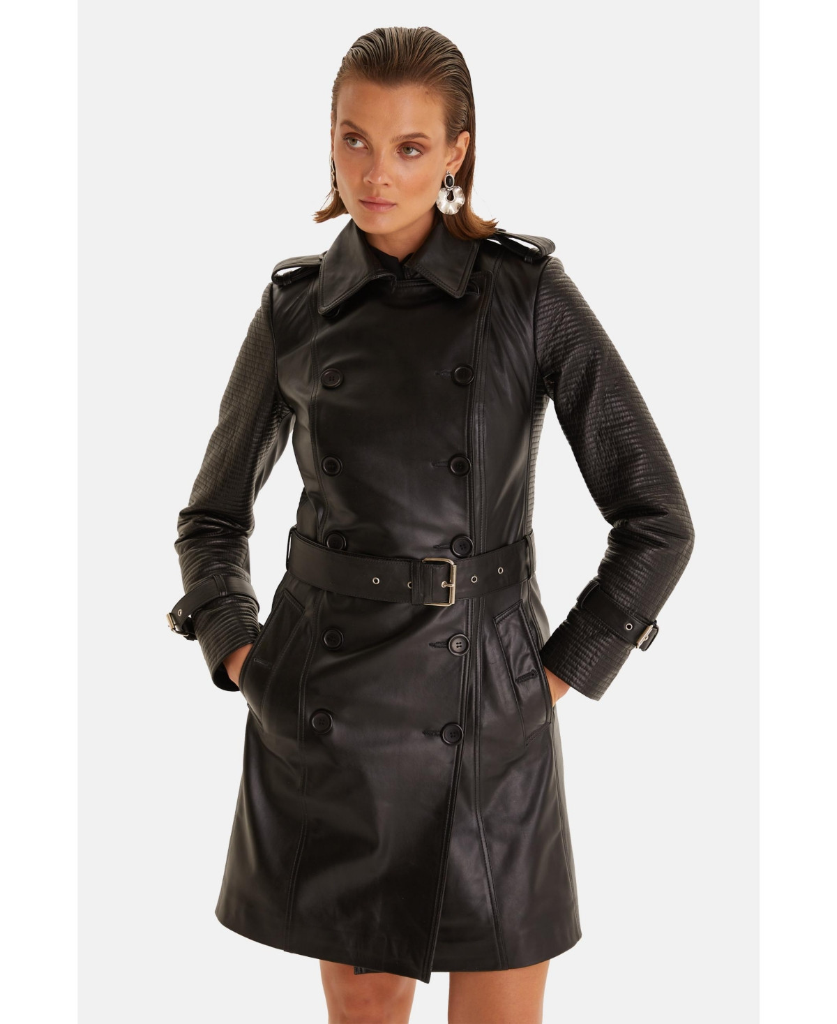 Genuine Leather Trench Coat, Black - Black | Macy's