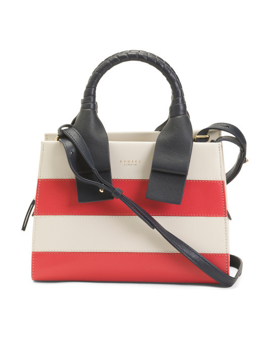 Leather Finch Lane Stripe Small Ziptop Satchel | TJ Maxx