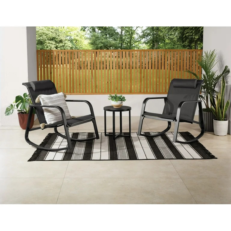 Mainstays Dashwood Steel 3-Piece Rocker Outdoor Chat Set, Black | Walmart (US)