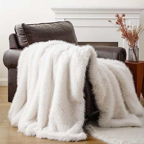 BATTILO HOME Luxury White Faux Fur Throw Blanket, Fluffy Cozy Soft Warm Fur Blanket for Couch, Sofa, Chair, Bed, Plush Fuzzy Fur Throws with Long Pile, 50"x60"(Ivory) | Amazon (US)