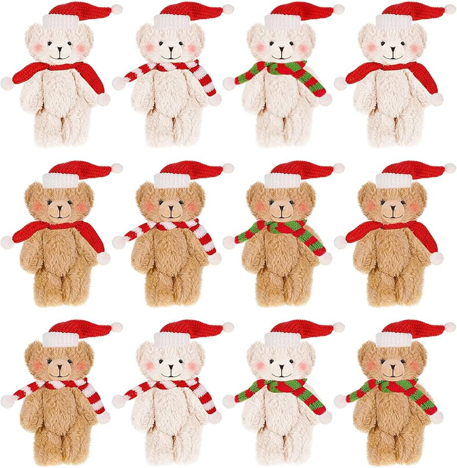 Shappy 12 Pcs Christmas Mini Stuffed Bears Bulk Small Stuffed Animals Keychain 6 Inch Plush Bear ... | Amazon (US)