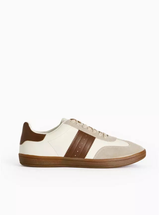 Neutral With Faux Leather Panel Retro Trainers  7 | Tu Clothing