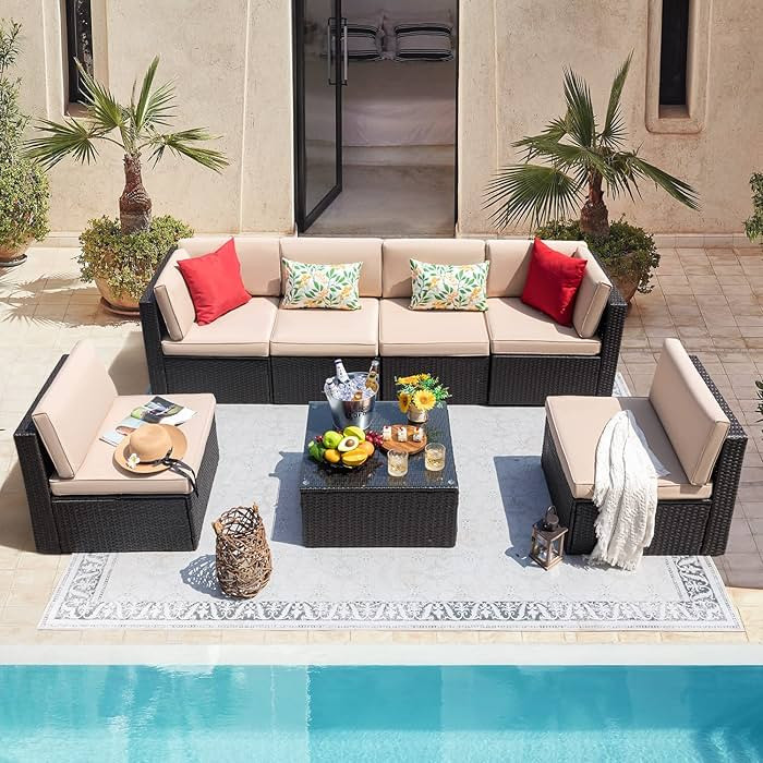 Devoko 7 Pieces Outdoor Sectional Sofa Patio Furniture Sets Manual Weaving Wicker Rattan Patio Co... | Amazon (US)