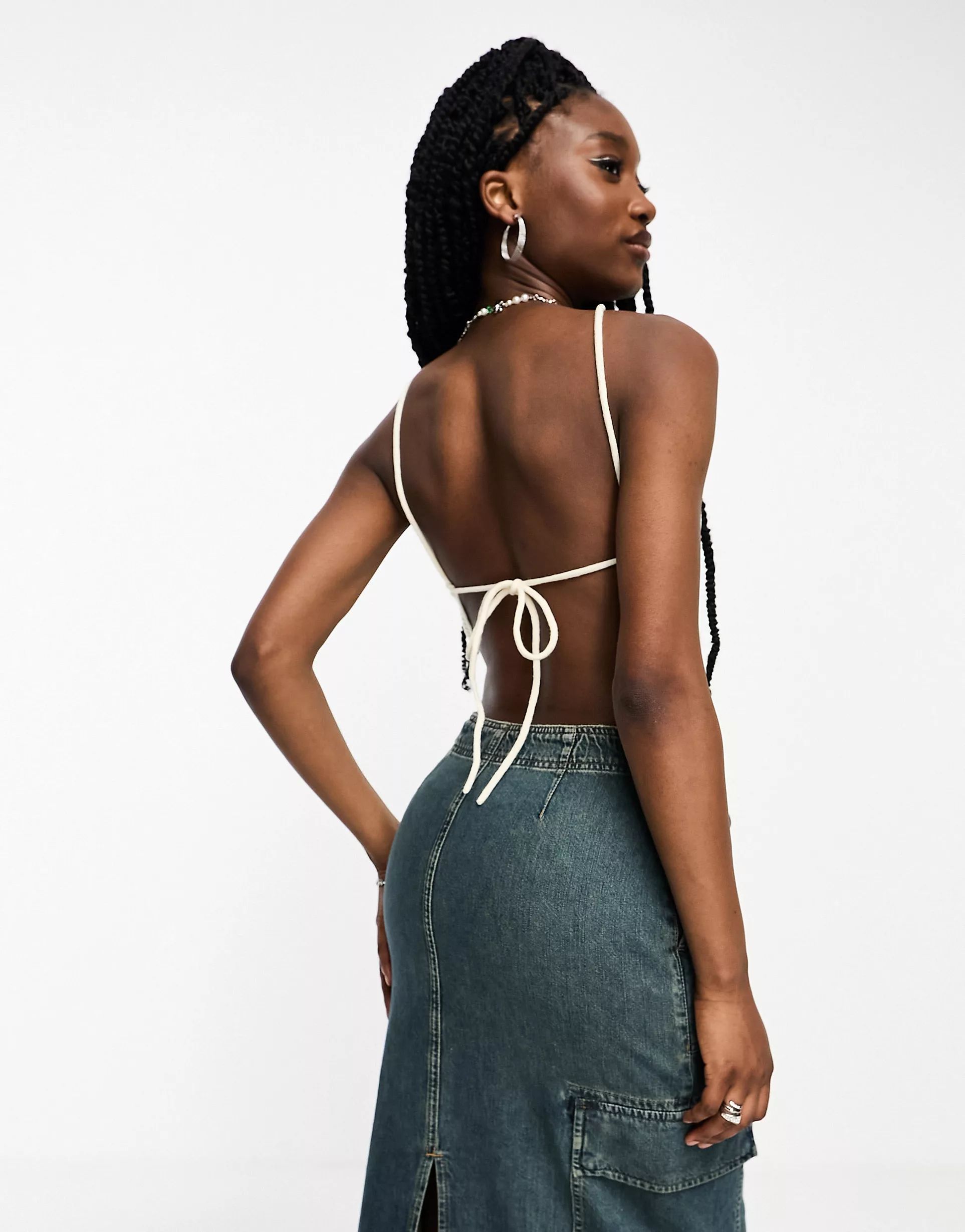 Noisy May cropped backless crochet top in white | ASOS (Global)