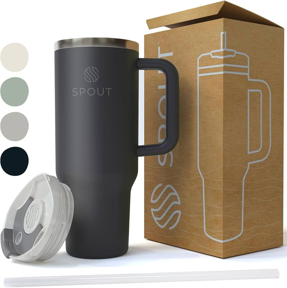 SPOUT 40 oz Tumbler With Handle And Straw, Insulated Stainless Steel Water Bottle With Straw - Tr... | Amazon (US)
