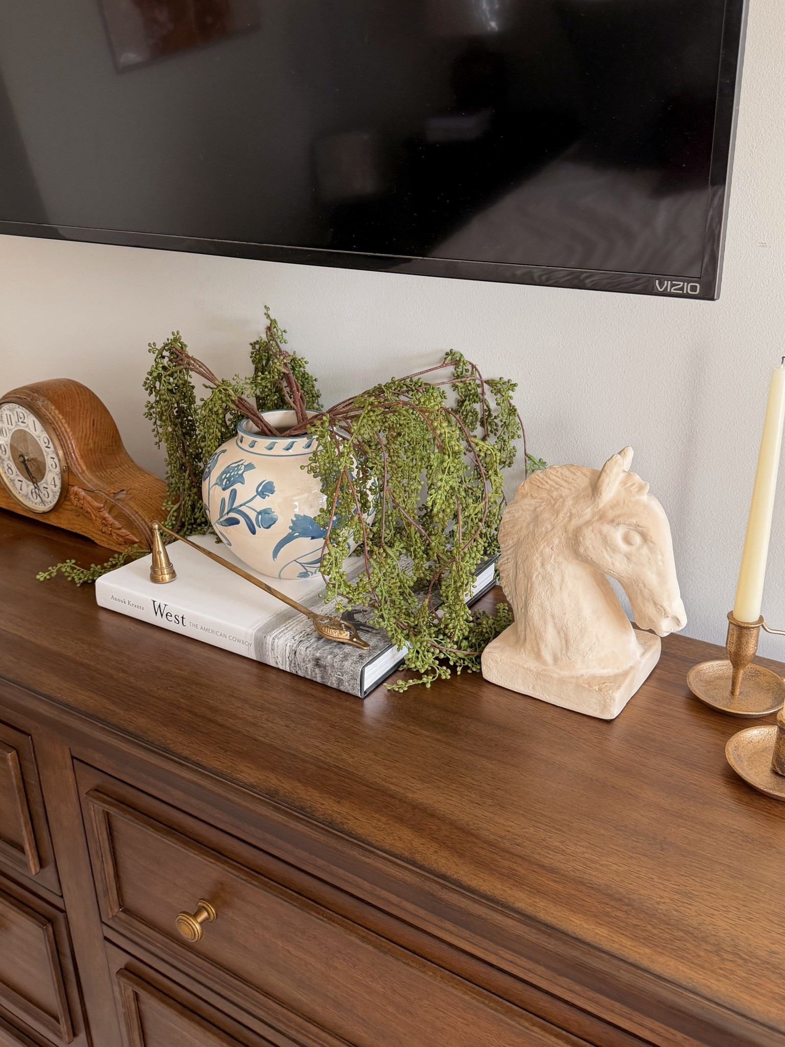 the clock is family heirloom but i linked similar! the horse snuffer is vintage from ebay but i linked the same listed on etsy. i did 4 stems from target for the base! 

#LTKSaleAlert #LTKSeasonal #LTKHome