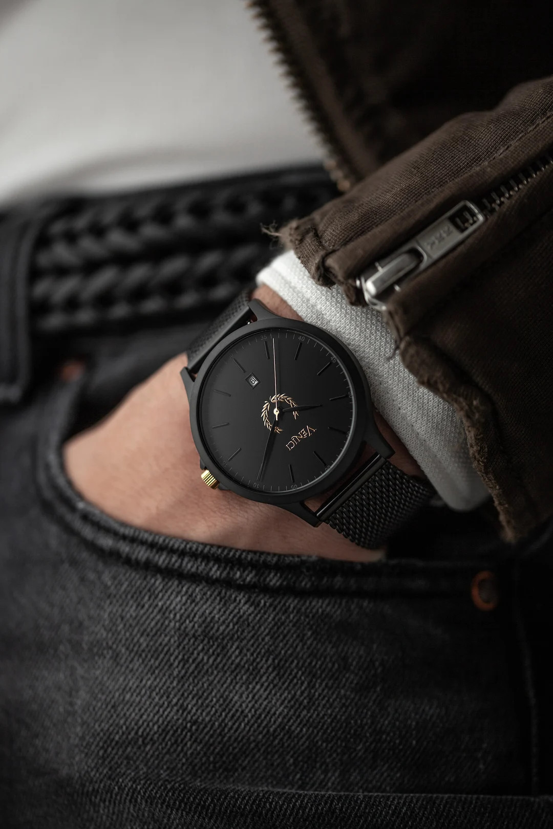 Minimalist Men's Watch Black Gold, Wrist Watches, Mesh Strap, Gift for Him, Mens Gift, Gift for B... | Etsy (US)