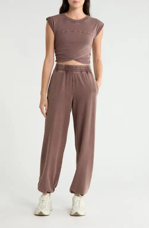 Free People FP Movement Hot Shot Crossover T-Shirt & Joggers Set in Dark Espresso at Nordstrom, Size Large | Nordstrom