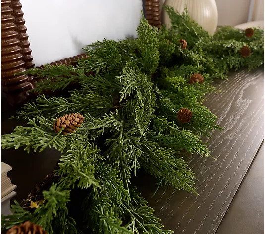 Cozy Cottage by Liz Marie 6' Cypress & Pinecone Garland - QVC.com | QVC
