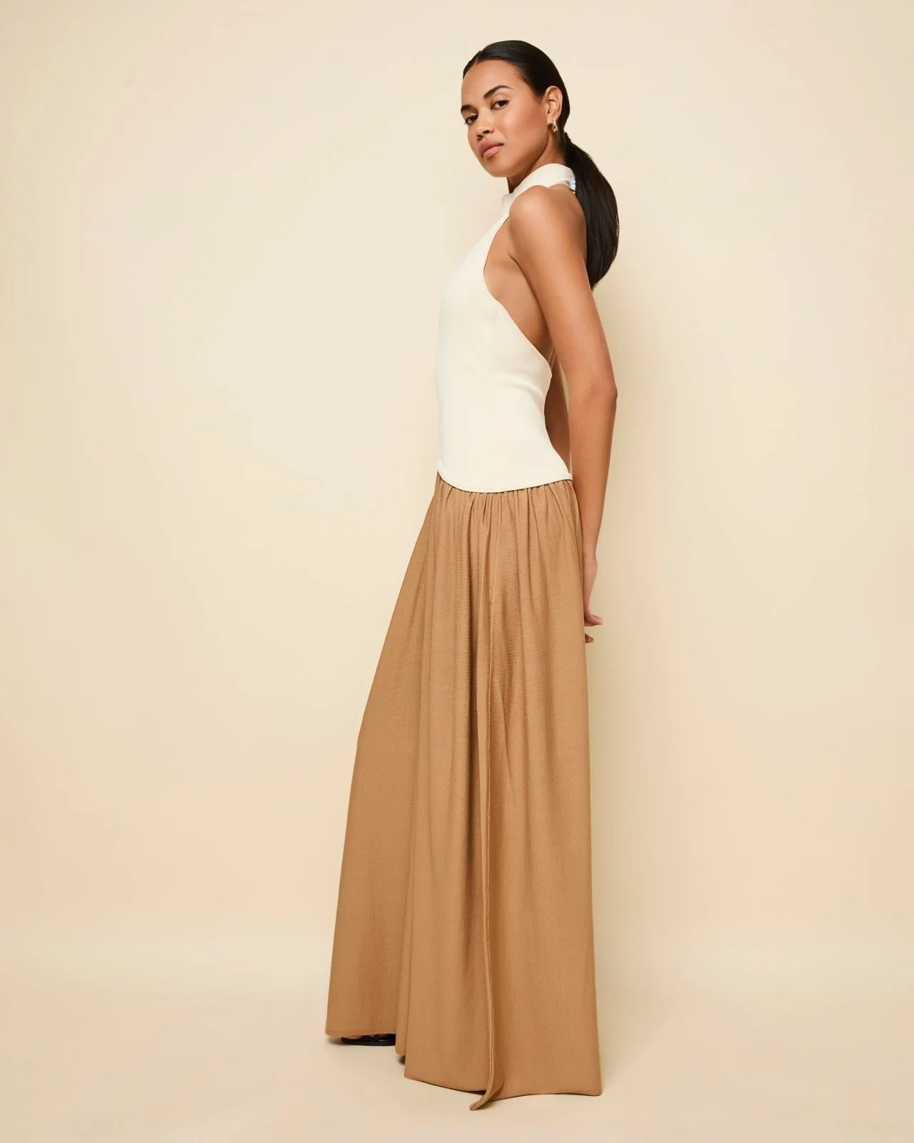 The Halter Soglio Dress In Ecru / Camel | Solid & Striped