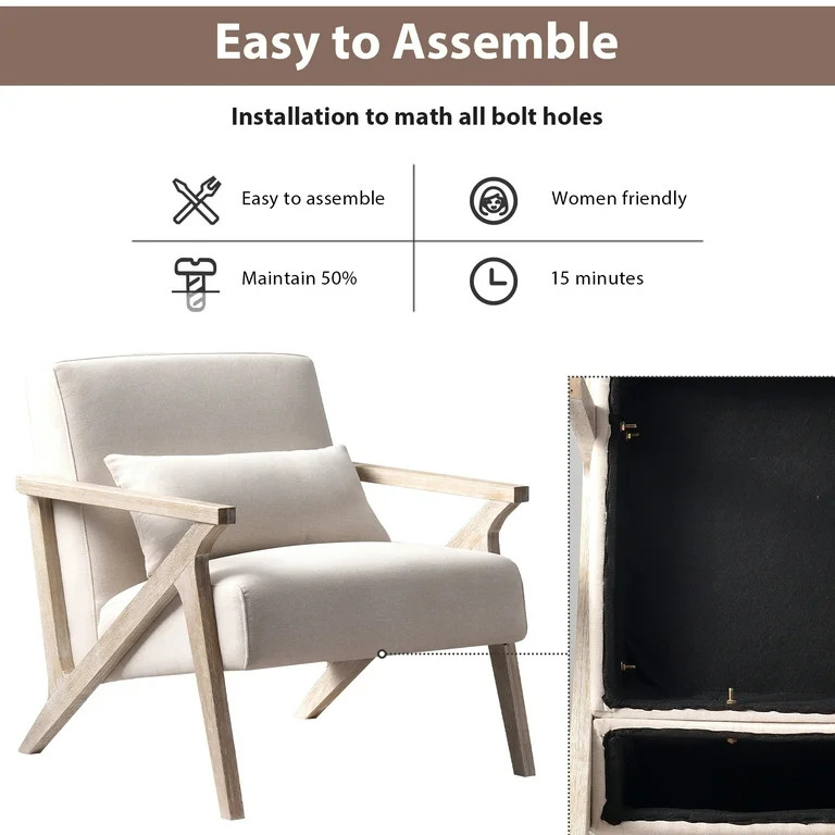 Bonzy Home Mid Century Accent Chair, Single Sofa Armchair for Living Room, Bedroom, Balcony,Beige | Walmart (US)