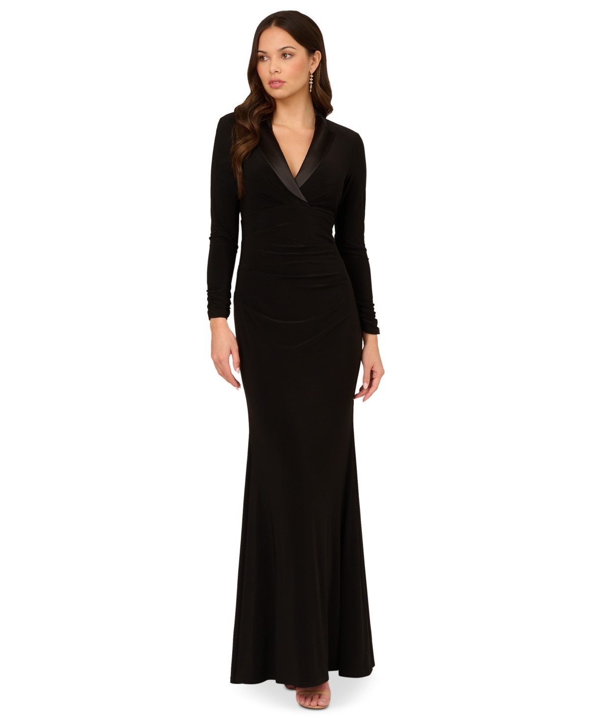 Adrainna Papell Women's Long-Sleeve Tuxedo Gown - Black | Macy's