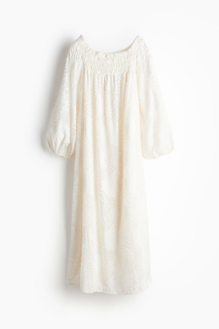 H & M - Jacquard-weave Off-the-shoulder Dress - White | H&M (US + CA)