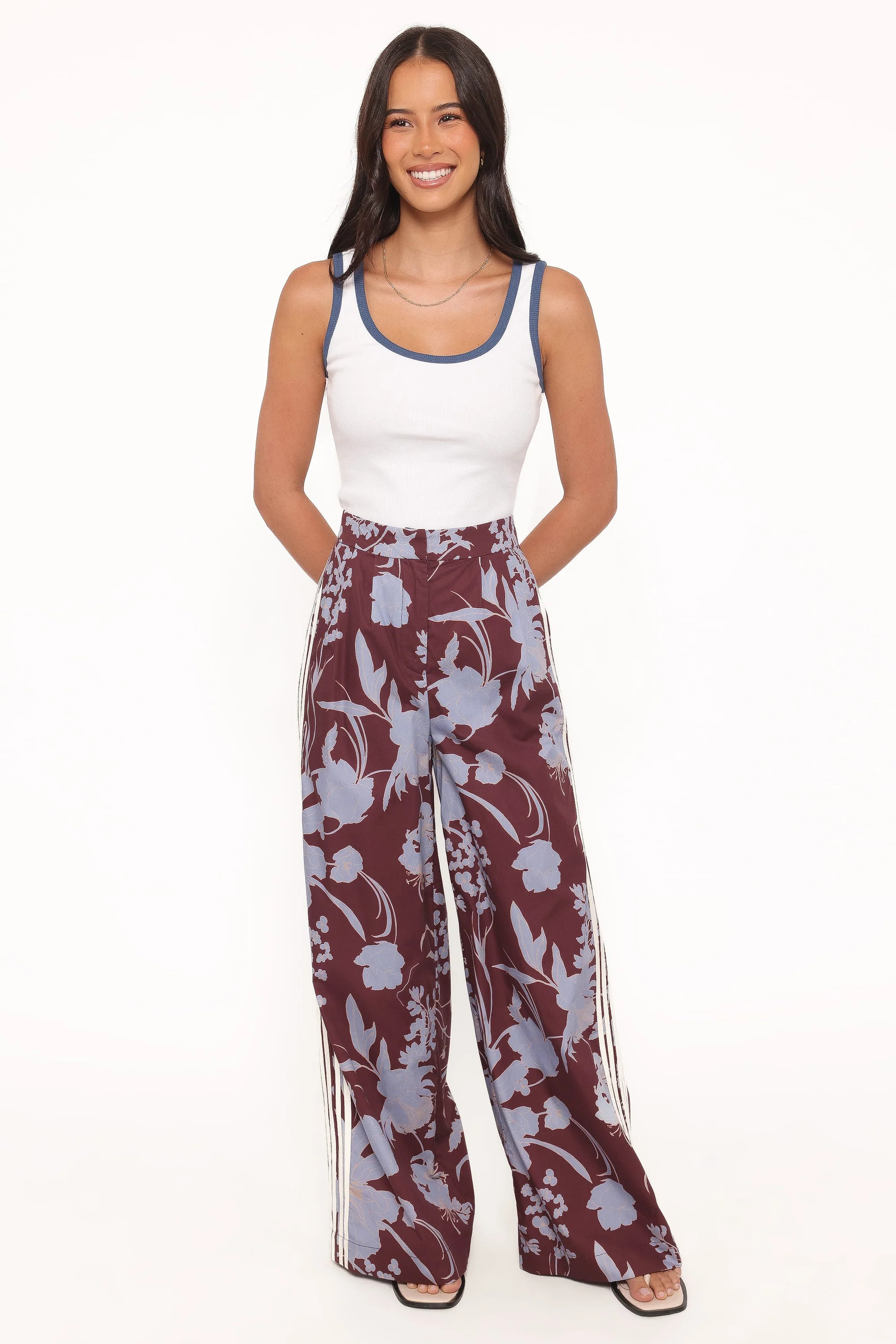 Aine Wide Leg Tailored Pant - Burgundy Floral | Petal & Pup (US)